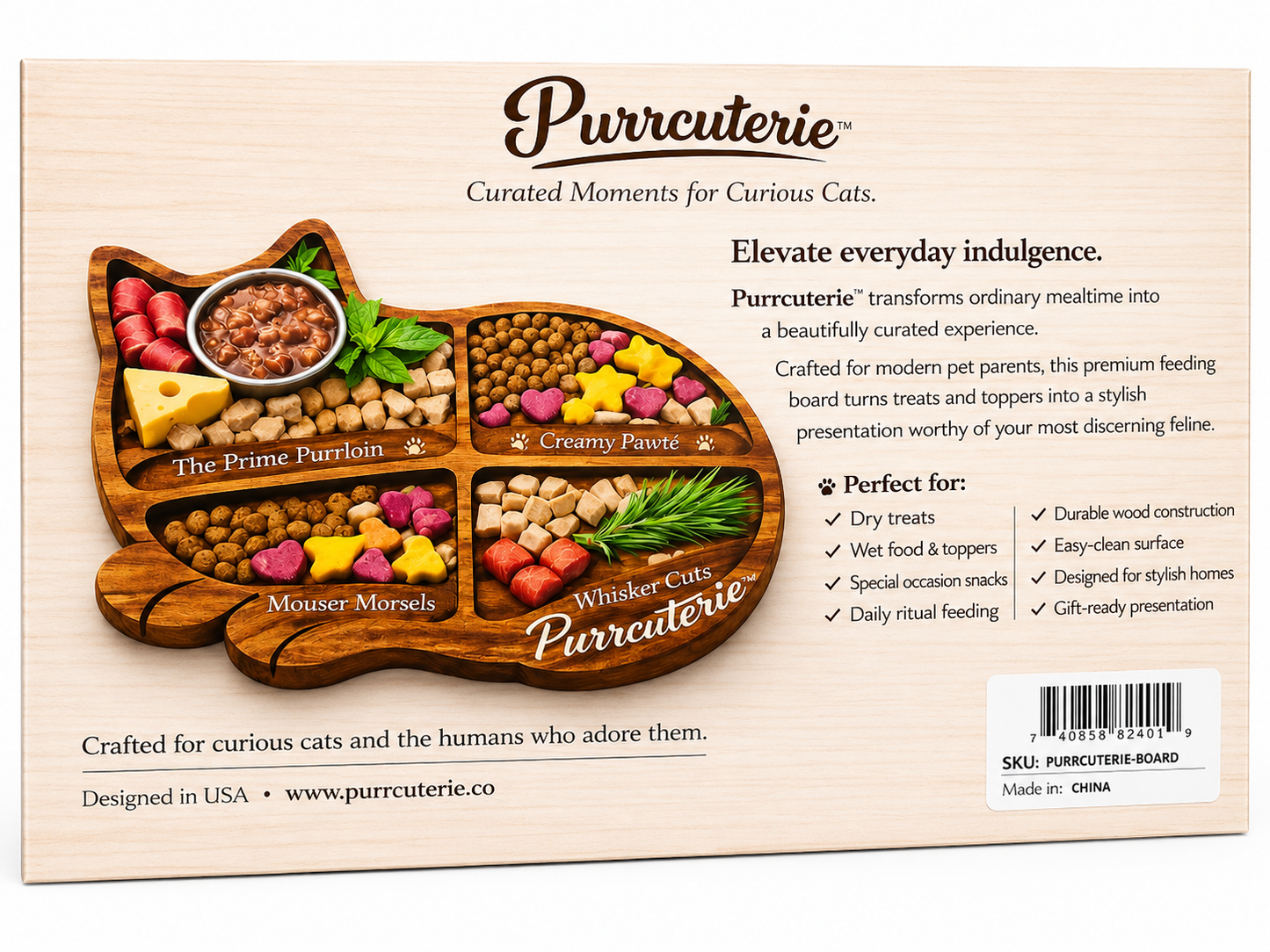 Purrcuterie™ Bamboo Cat Charcuterie Board